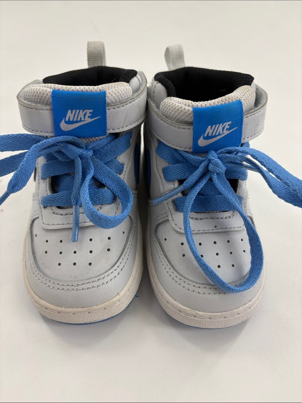 Nike Court Borough Mid 2 toddler sneakers in grey/white/blue. 7C - Picture 2 of 5